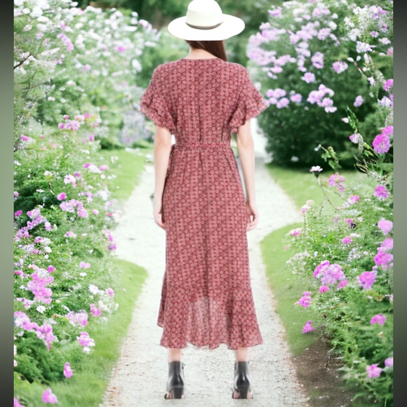 Max studio RUFFLE CREPE WRAP DRESS SIZE MEDIUM - Picture 3 of 8